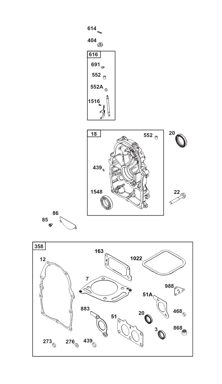 Crankcase Cover/Sump Group Diagram and Parts List for 386447-0244-G1 200000 - 399999 Briggs and Stratton Engine